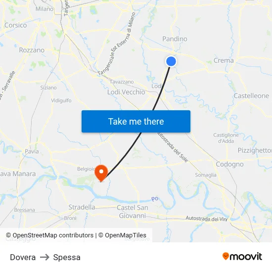 Dovera to Spessa map