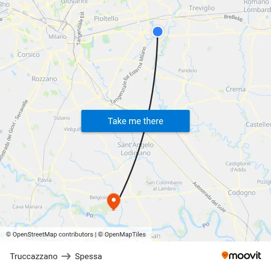 Truccazzano to Spessa map