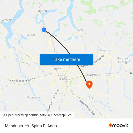 Mendrisio to Spino D' Adda map