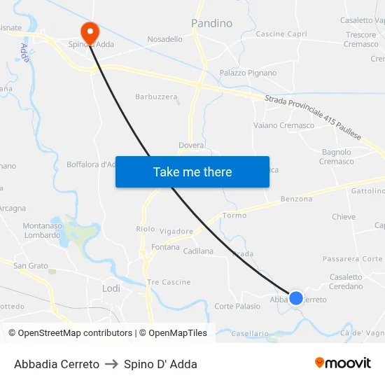 Abbadia Cerreto to Spino D' Adda map