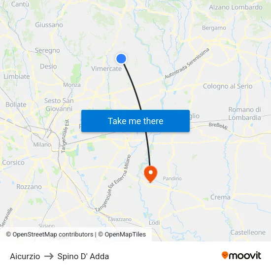Aicurzio to Spino D' Adda map