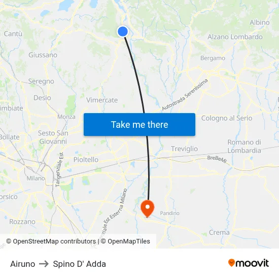 Airuno to Spino D' Adda map