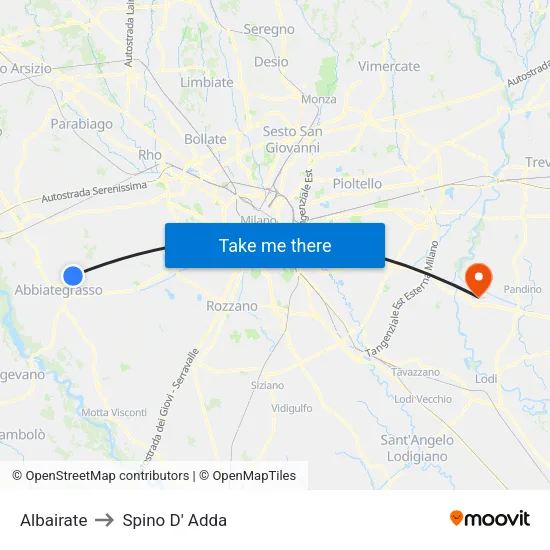 Albairate to Spino D' Adda map
