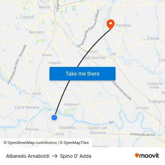 Albaredo Arnaboldi to Spino D' Adda map