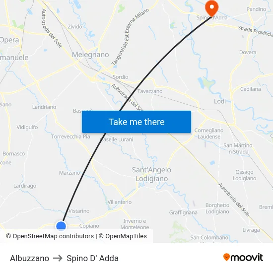 Albuzzano to Spino D' Adda map