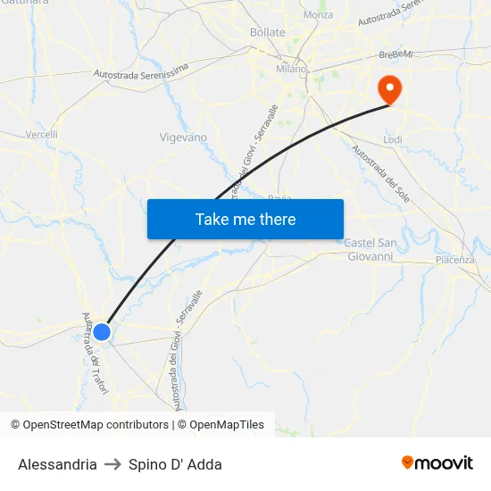 Alessandria to Spino D' Adda map