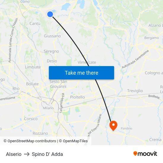 Alserio to Spino D' Adda map