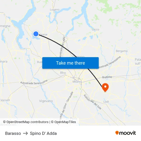 Barasso to Spino D' Adda map