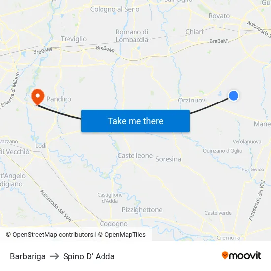 Barbariga to Spino D' Adda map