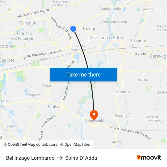 Bellinzago Lombardo to Spino D' Adda map