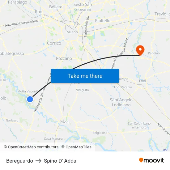 Bereguardo to Spino D' Adda map