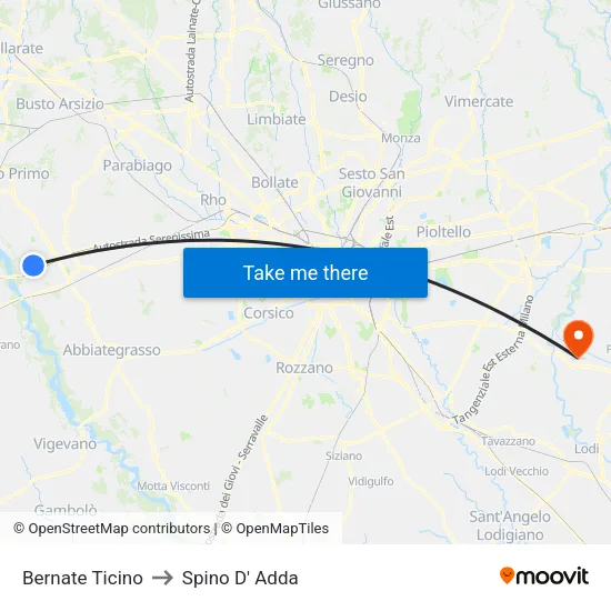 Bernate Ticino to Spino D' Adda map