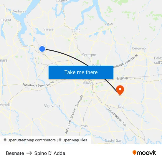 Besnate to Spino D' Adda map