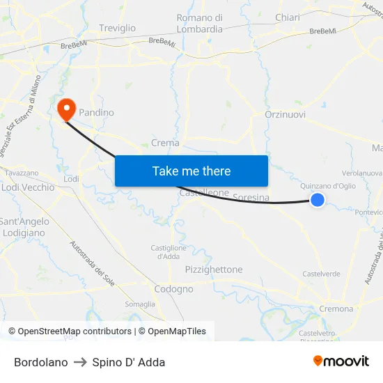 Bordolano to Spino D' Adda map