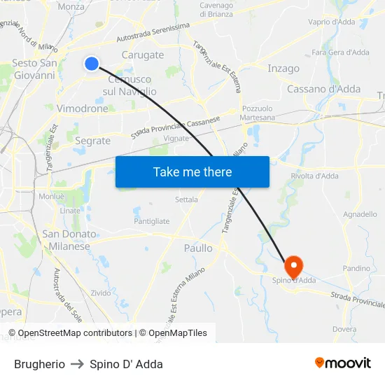 Brugherio to Spino D' Adda map