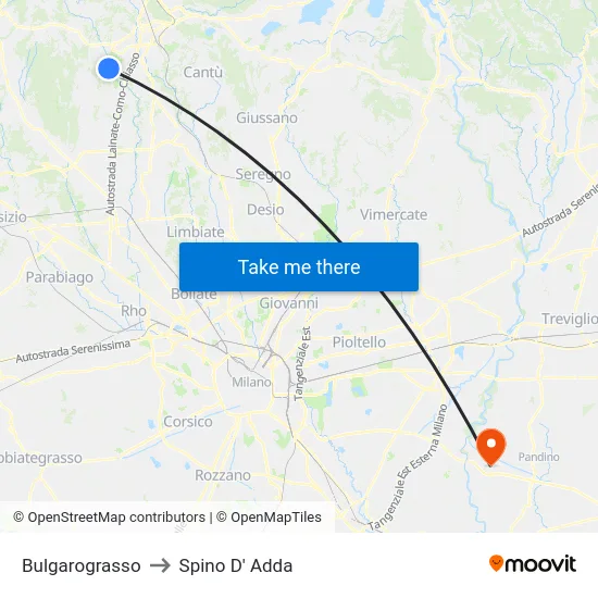 Bulgarograsso to Spino D' Adda map