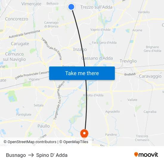 Busnago to Spino D' Adda map