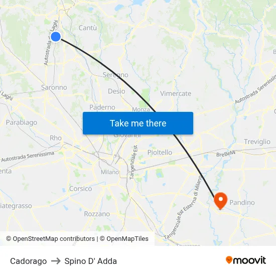 Cadorago to Spino D' Adda map