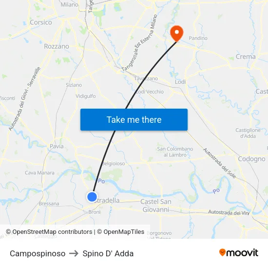 Campospinoso to Spino D' Adda map
