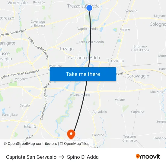 Capriate San Gervasio to Spino D' Adda map