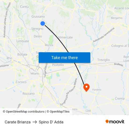 Carate Brianza to Spino D' Adda map