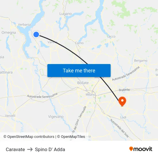 Caravate to Spino D' Adda map
