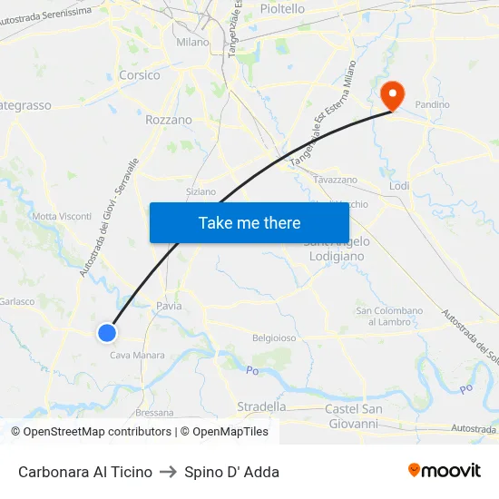 Carbonara Al Ticino to Spino D' Adda map