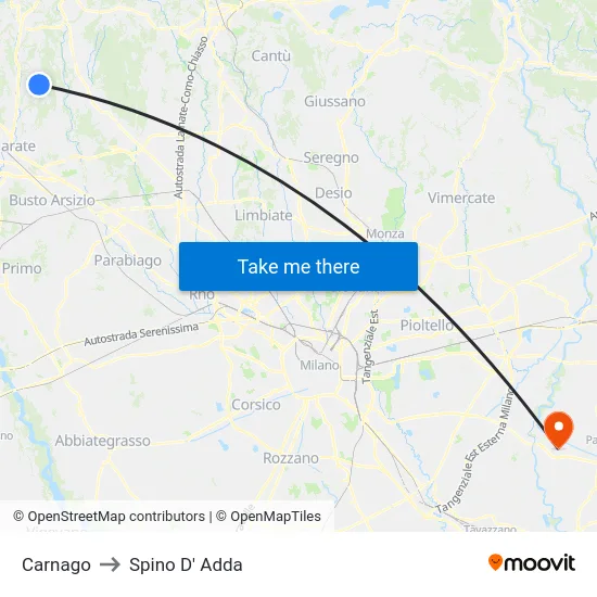 Carnago to Spino D' Adda map