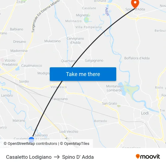 Casaletto Lodigiano to Spino D' Adda map
