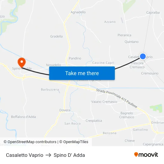 Casaletto Vaprio to Spino D' Adda map