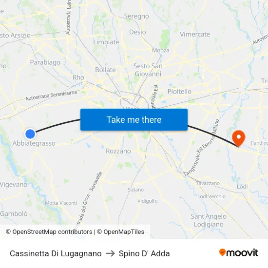 Cassinetta Di Lugagnano to Spino D' Adda map