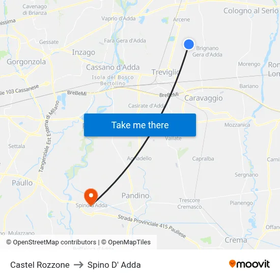 Castel Rozzone to Spino D' Adda map