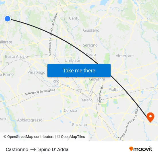 Castronno to Spino D' Adda map