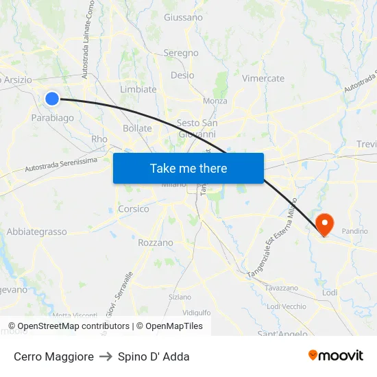 Cerro Maggiore to Spino D' Adda map