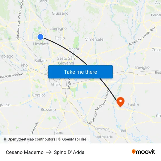 Cesano Maderno to Spino D' Adda map