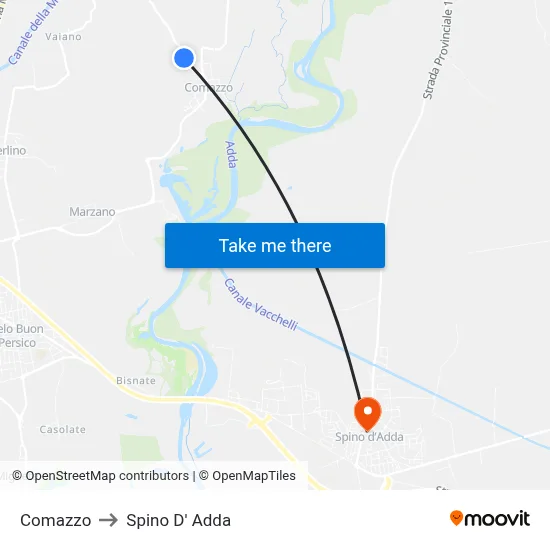 Comazzo to Spino D' Adda map