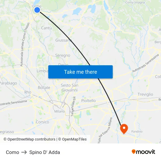 Como to Spino D' Adda map