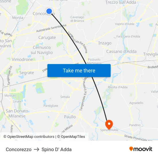 Concorezzo to Spino D' Adda map