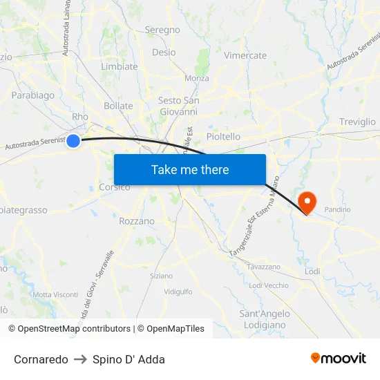 Cornaredo to Spino D' Adda map