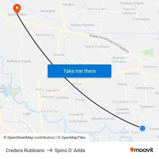Credera Rubbiano to Spino D' Adda map