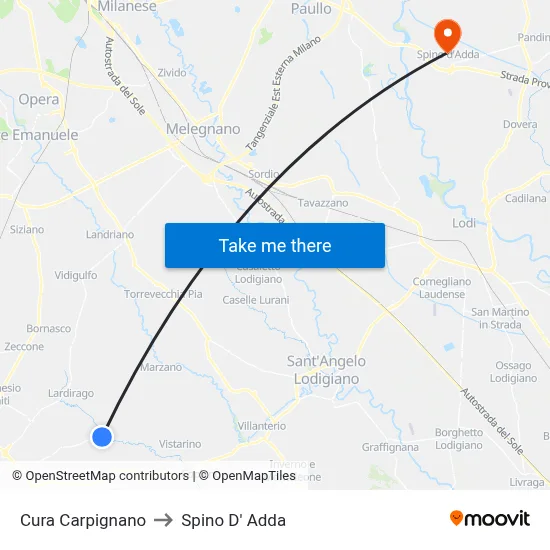 Cura Carpignano to Spino D' Adda map
