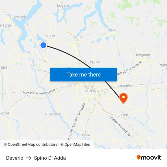 Daverio to Spino D' Adda map