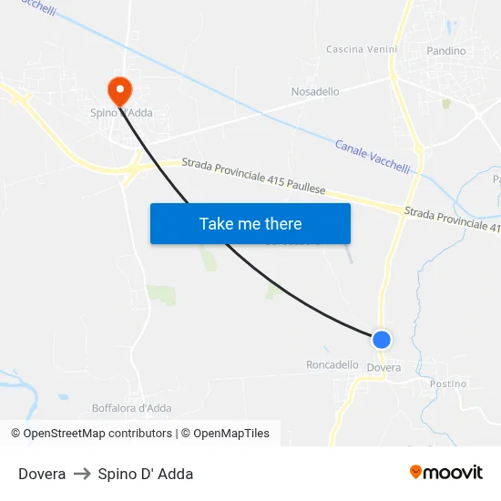 Dovera to Spino D' Adda map