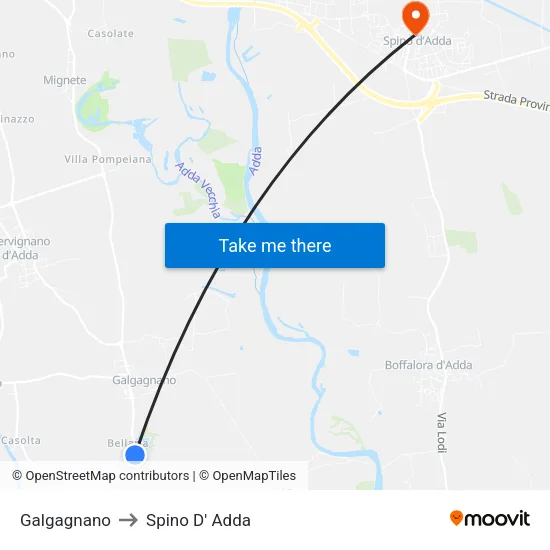 Galgagnano to Spino D' Adda map