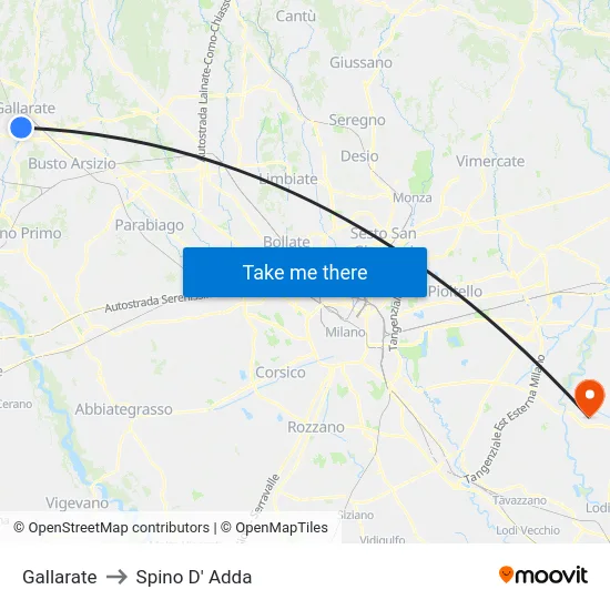 Gallarate to Spino D' Adda map