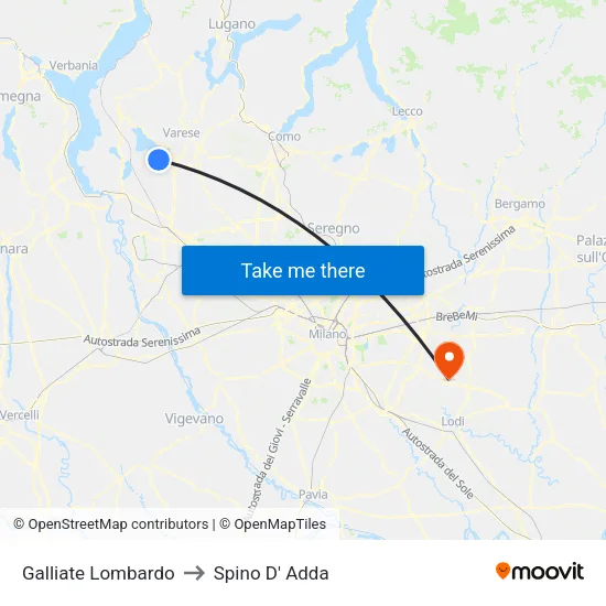 Galliate Lombardo to Spino D' Adda map