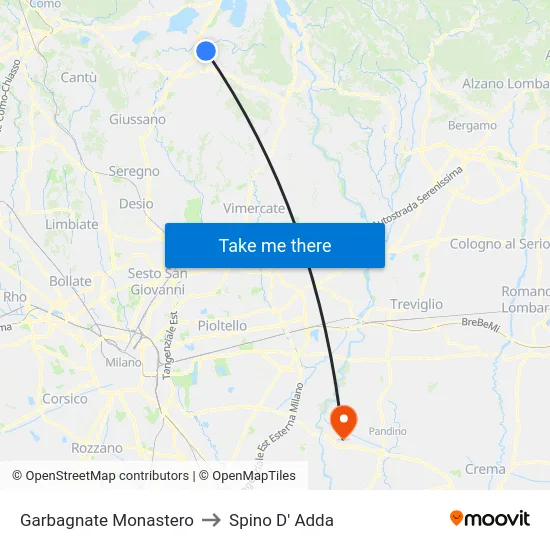Garbagnate Monastero to Spino D' Adda map