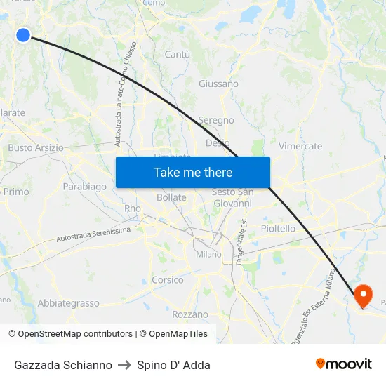 Gazzada Schianno to Spino D' Adda map