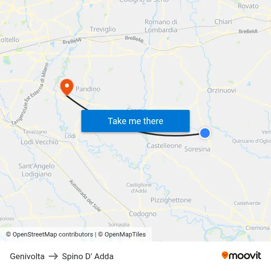 Genivolta to Spino D' Adda map