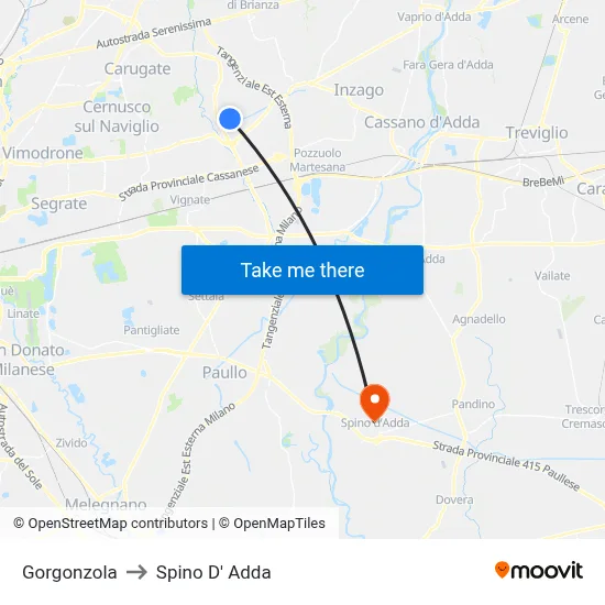 Gorgonzola to Spino D' Adda map